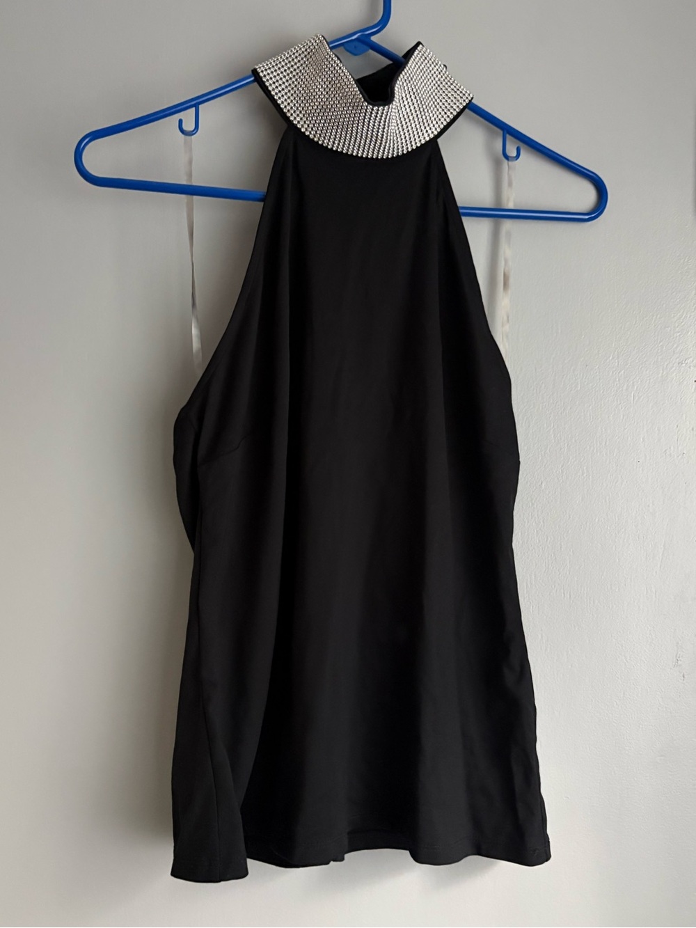 Black Halter top with Embellished Silver Collar
